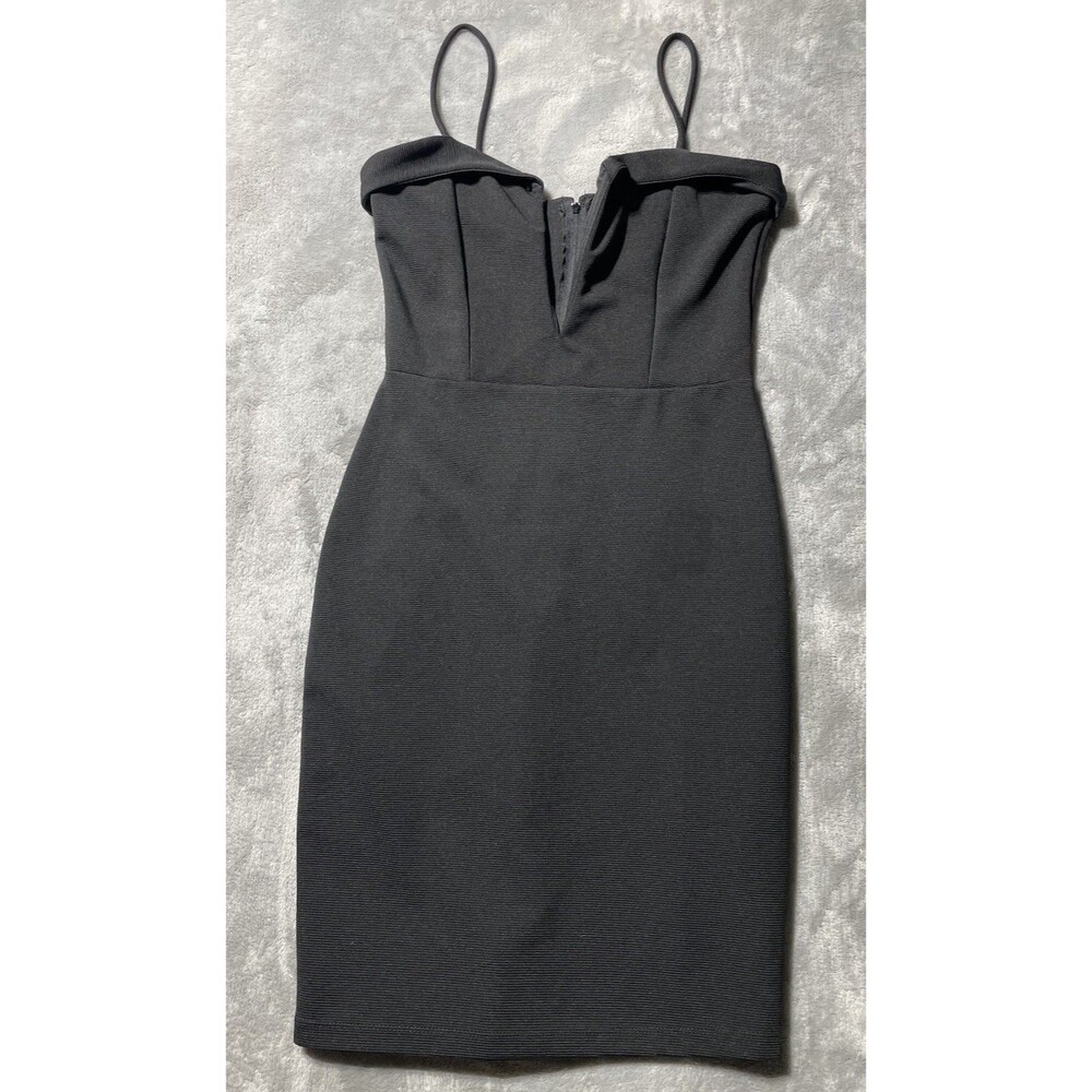 Charlotte Russe Black Bodycon Mini Little Black Plunge Dress M Spaghetti Straps